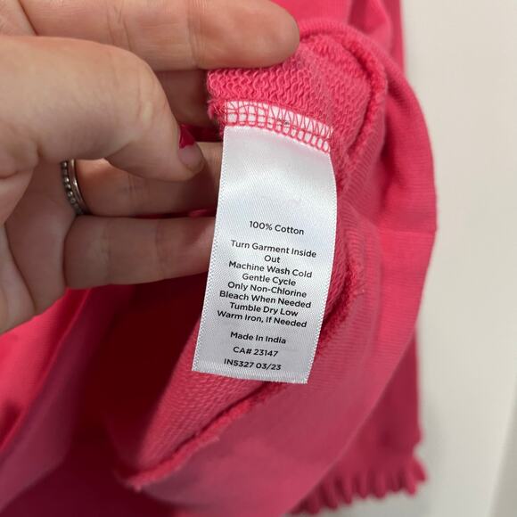 Talbots Pink Ruffle Neck Sweatshirt L 100% Cotton Button Detail Preppy Cozy Chic - Picture 9 of 9